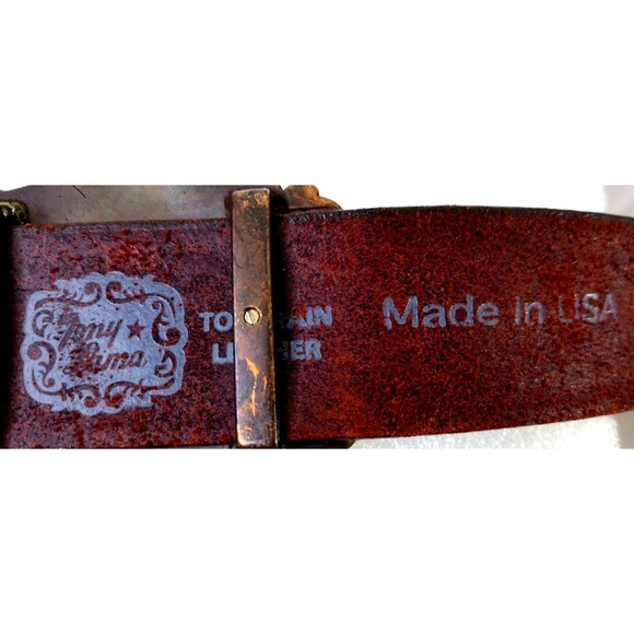 Tony Lama Brown Tooled Western Belt Cross Rhinestone Cochos Size 32 C50758 ~ USA - Picture 4 of 16